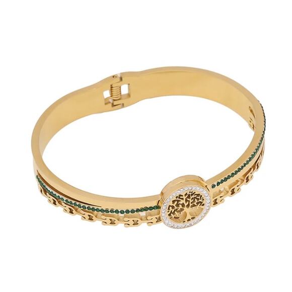 RETAIL $40 Gold & Rhinestone Tree of Life Bangle* NEW* Gold electroplate - Picture 1 of 1